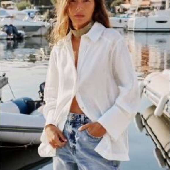 Zara Tops - NWT Zara oversized linen shirt Oyster White
